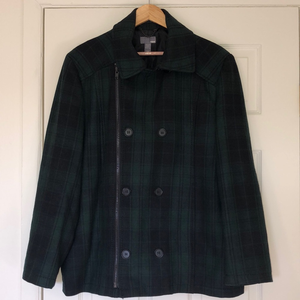H&M 44R plaid double breast zipper closure peacoat